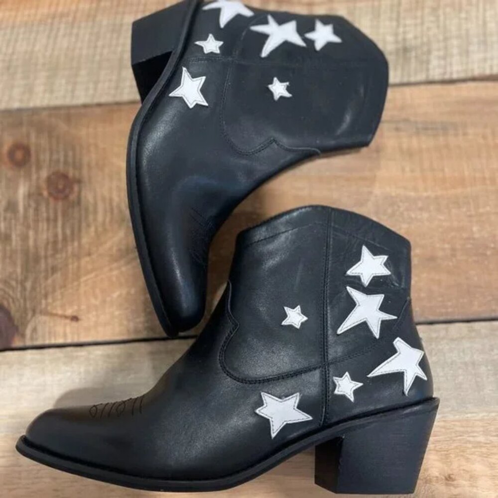 Seychelles Under The Stars Black White Starts Leather Ankle Boots NEW Size 8 - Picture 3 of 6